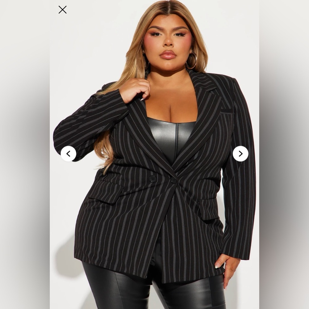 Fashion Nova Plus-Size Black Pinstripe Suit Jacket